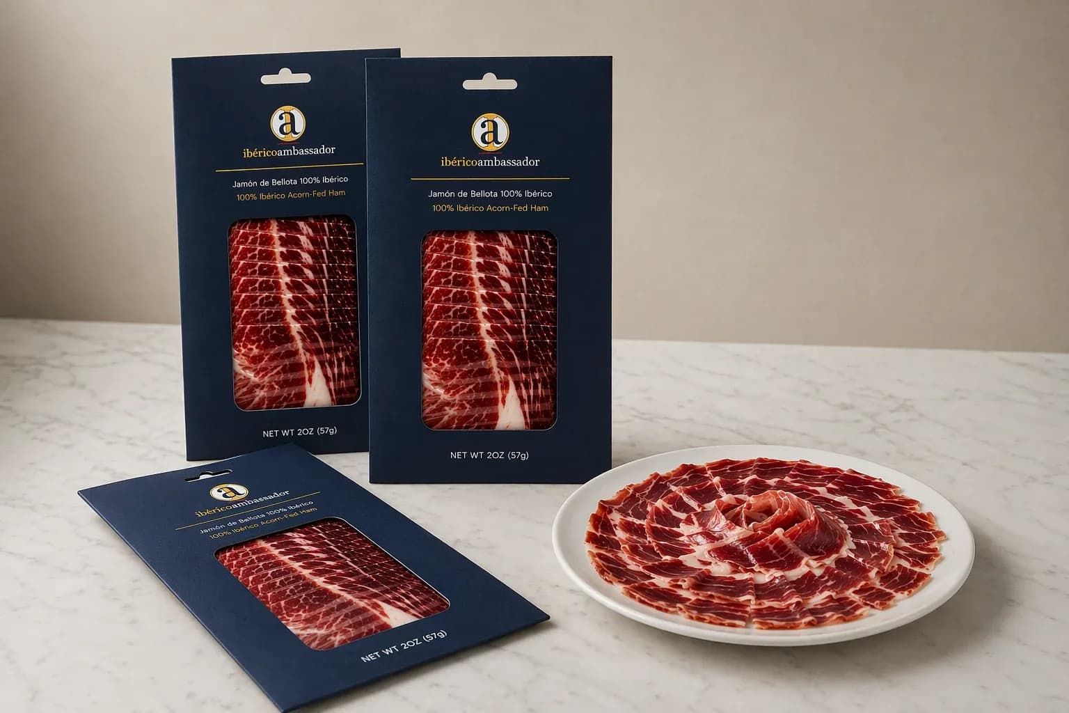 A sealed jamón subscription box, ready to ship