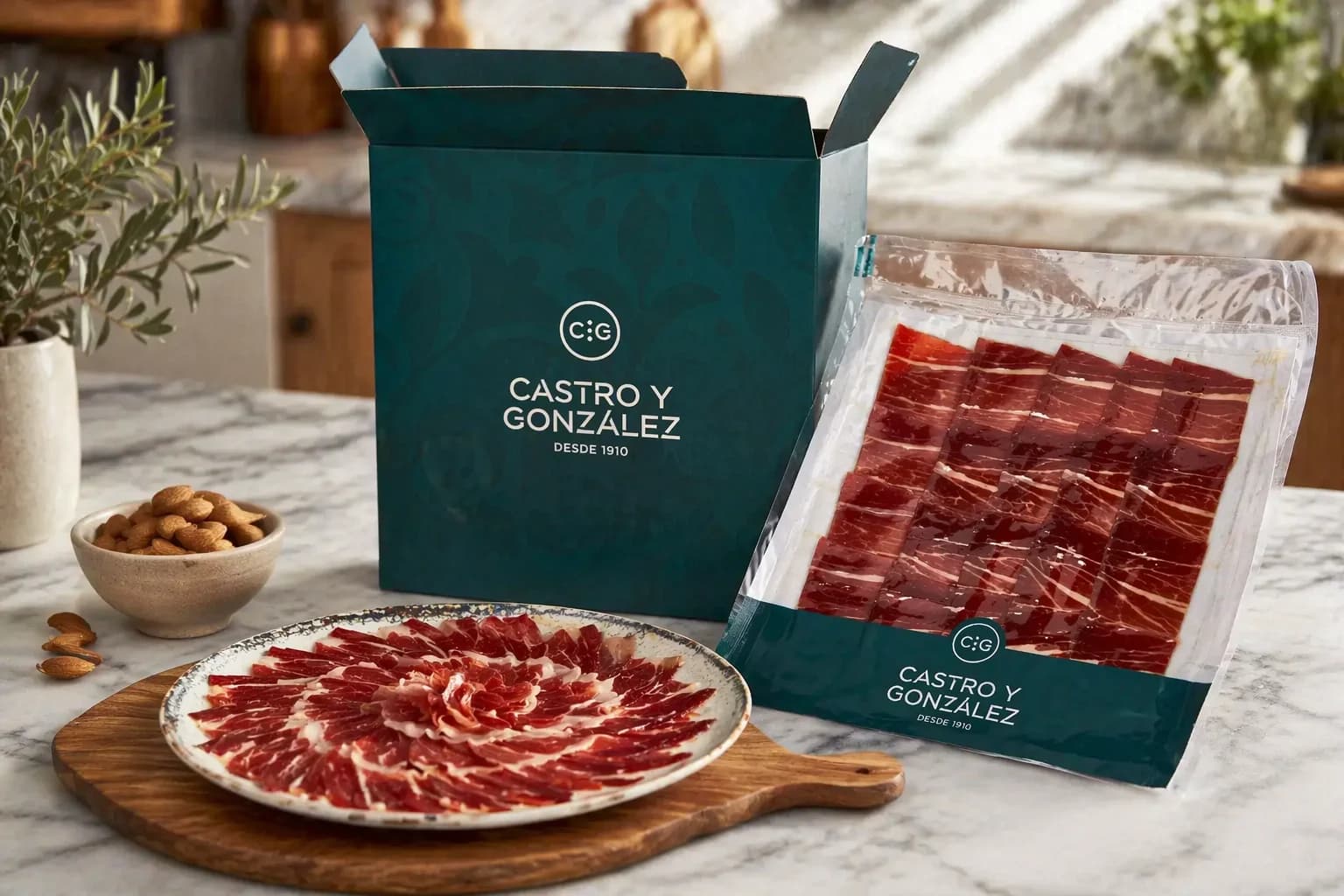 A plate of hand-sliced jamón